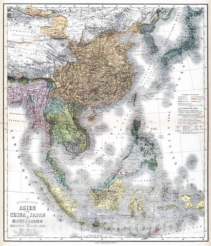 Historic Map : 1886 Southeast Asia, Japan, China, and East Indies. - Vintage Wall Art