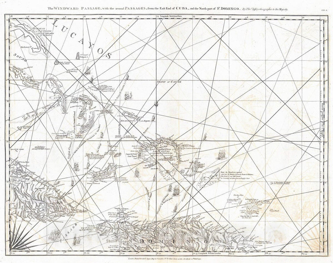 Historic Map : 1775 The Windward Passage with several passages. - Vintage Wall Art