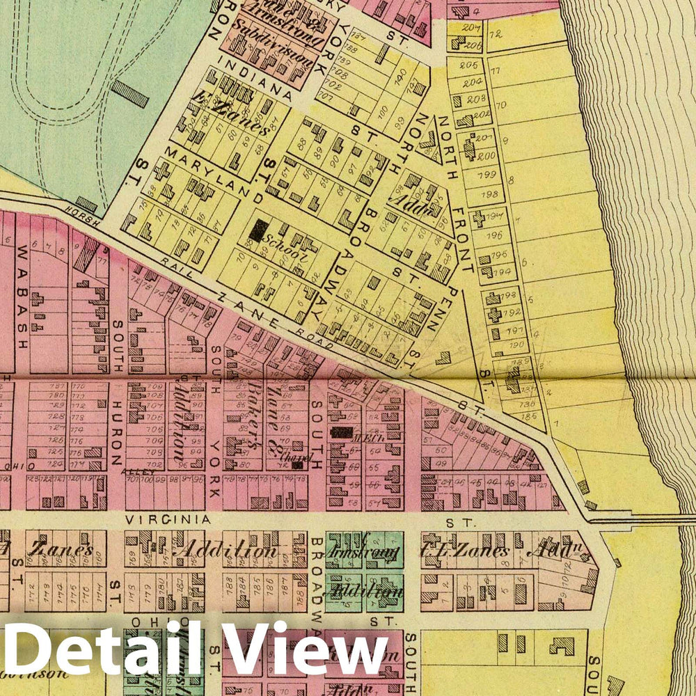 Historic Map : 1877 Wheeling Island, seventh ward, Ohio Co, Wt. Va. - Vintage Wall Art