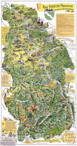 Historic Map : Germany, Rhine River 1930 Das froehliche Rheinland. , Vintage Wall Art