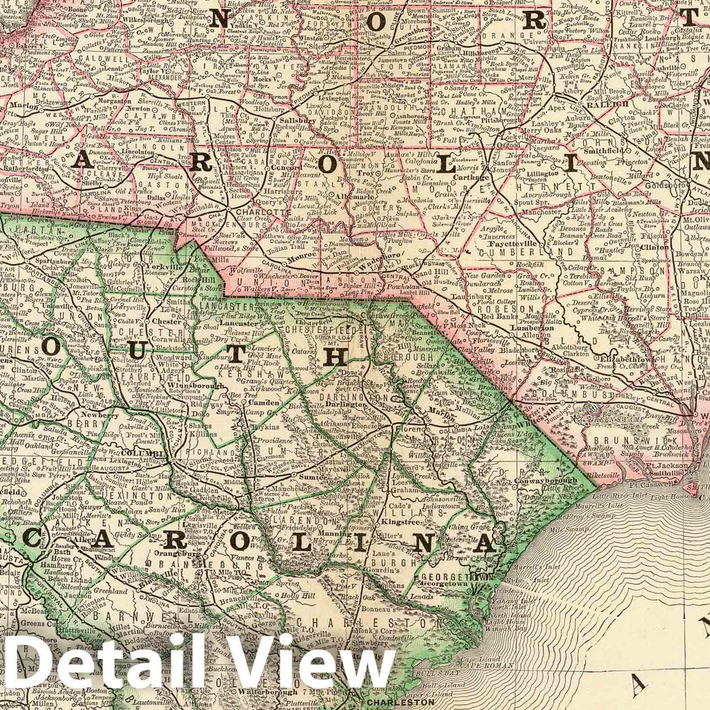 Historic Map : National Atlas - 1879 North And South Carolina. - Vintage Wall Art