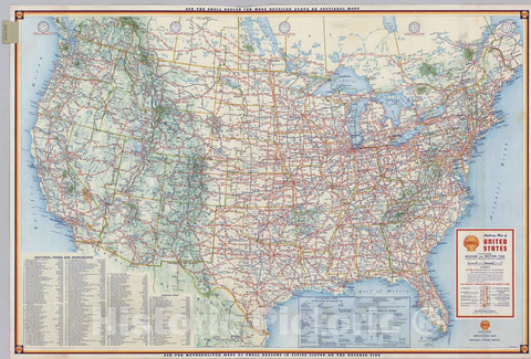 Historic Map : National Atlas - 1956 Shell Highway Map of United States. - Vintage Wall Art