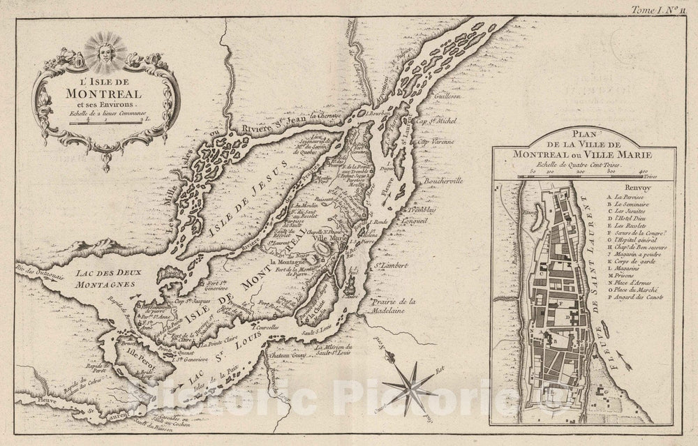 Historic Map : Montreal (Canada), 1764 L'Isle de Montreal, et ses environs , Vintage Wall Art