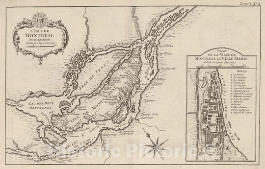Historic Map : Montreal (Canada), 1764 L'Isle de Montreal, et ses environs , Vintage Wall Art