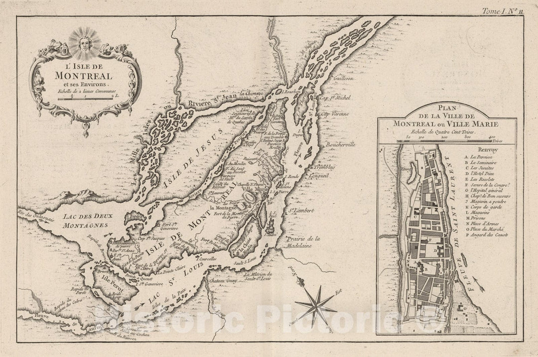 Historic Map : Montreal (Canada), 1764 L'Isle de Montreal, et ses environs , Vintage Wall Art