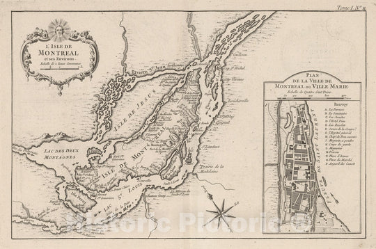 Historic Map : Montreal (Canada), 1764 L'Isle de Montreal, et ses environs , Vintage Wall Art