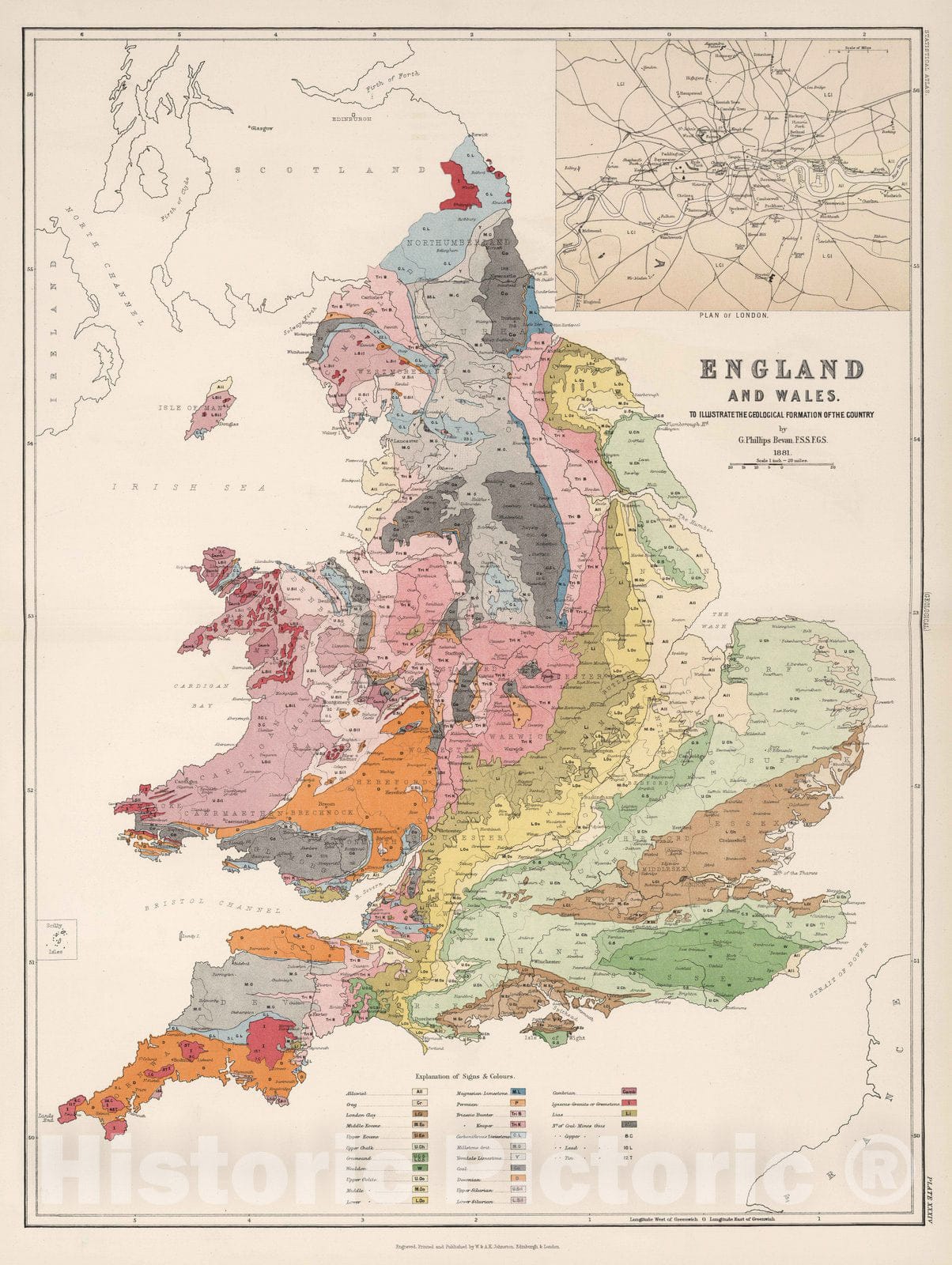 Historic Map : Statistical Atlas - 1881 England and Wales to Illustrate the Geological Formation of the Country. - Vintage Wall Art