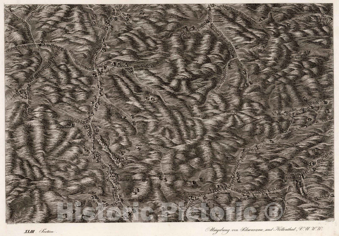 Historic Map : Austria, 1837 XLIII Section. Umgebung von Schwarzau und Hollenthall, V.U.W.W. Hollnsteiner del. F. Mehl sc. , Vintage Wall Art