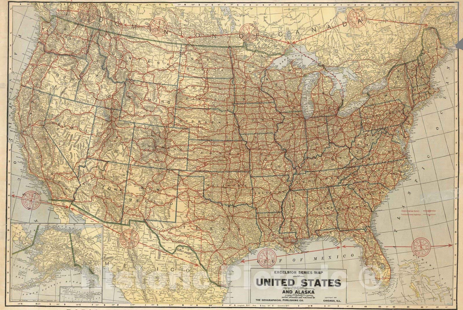 Historic Map : Wall Map - 1926 United States and Alaska. - Vintage Wall Art