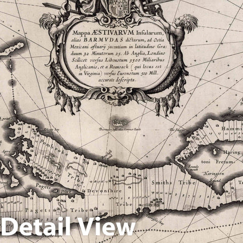 Historic Map : Bermuda, 1630 Mappa Aestivarum Infularum alias Barmudas. , Vintage Wall Art