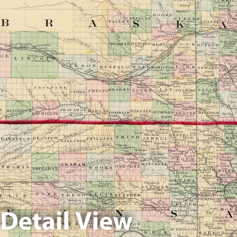 Historic Map : National Atlas - 1874 County & Township Map of the States of Kansas and Nebraska. - Vintage Wall Art