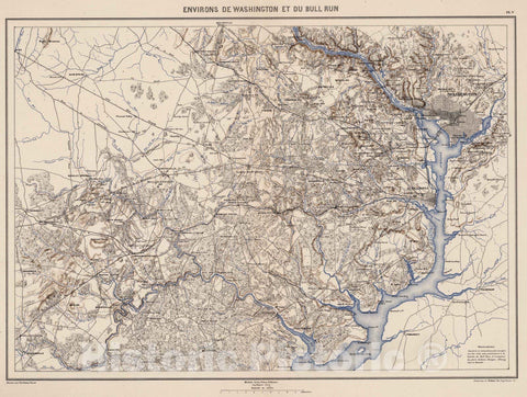 Historic Map : Washington D.C., District of Columbia, 1874 Planche V. Environs de Washington et du Bull Run. , Vintage Wall Art
