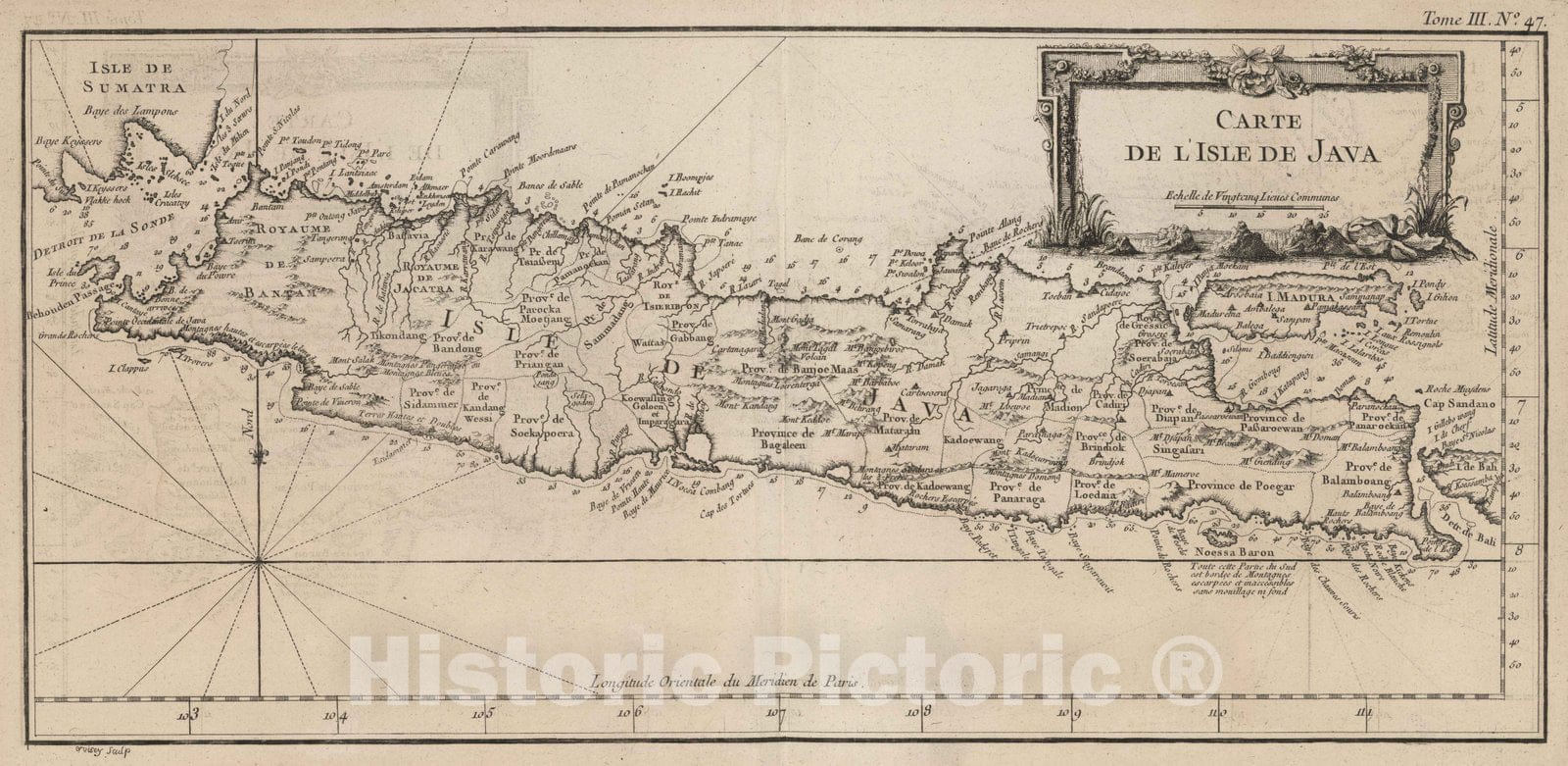 Historic Map : Indonesia, Java (Indonesia) 1764 Carte de l'isle de Java , Vintage Wall Art