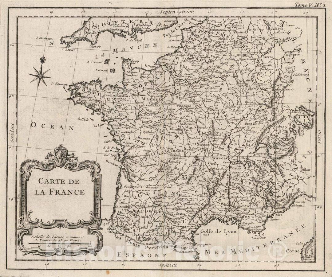 Historic Map : France, 1764 Carte de la France. , Vintage Wall Art