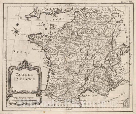 Historic Map : France, 1764 Carte de la France. , Vintage Wall Art