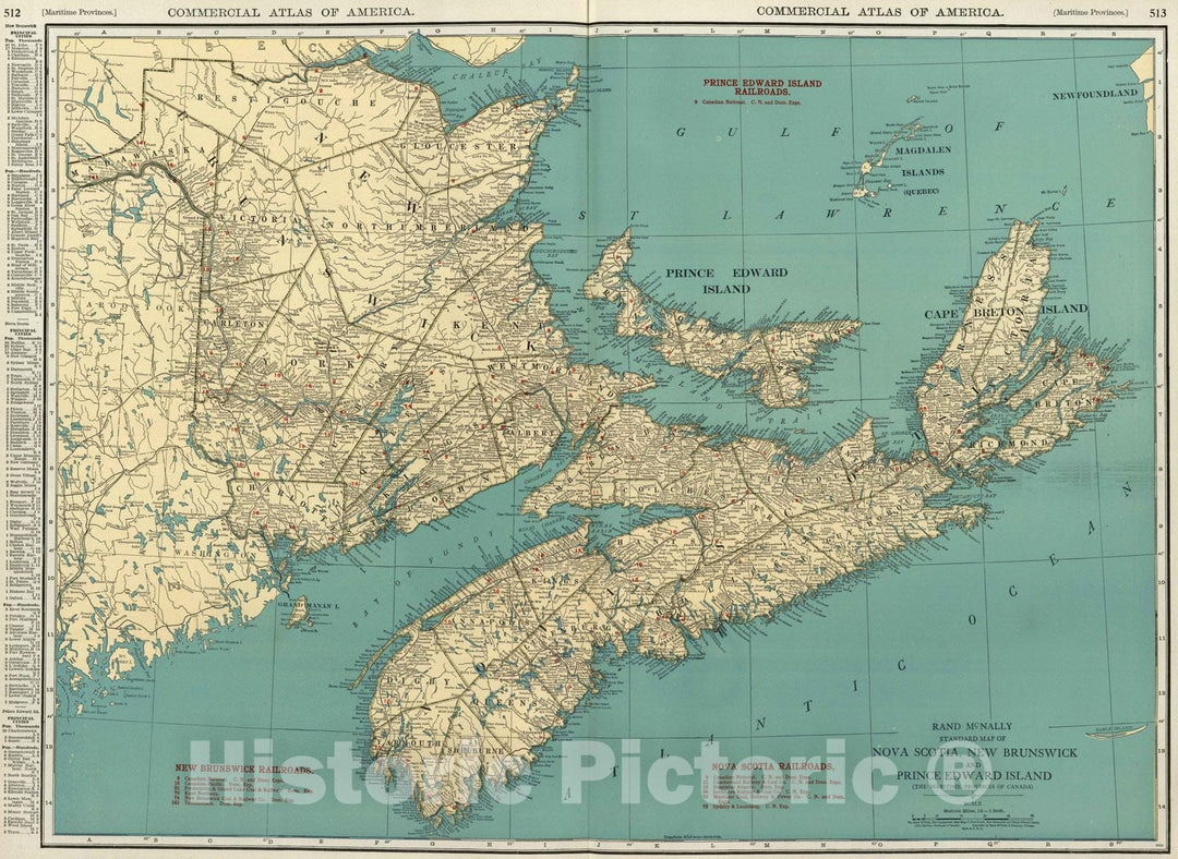 Historic Map : 1924 Nova Scotia, New Brunswick, and Prince Edward Island. v2 - Vintage Wall Art