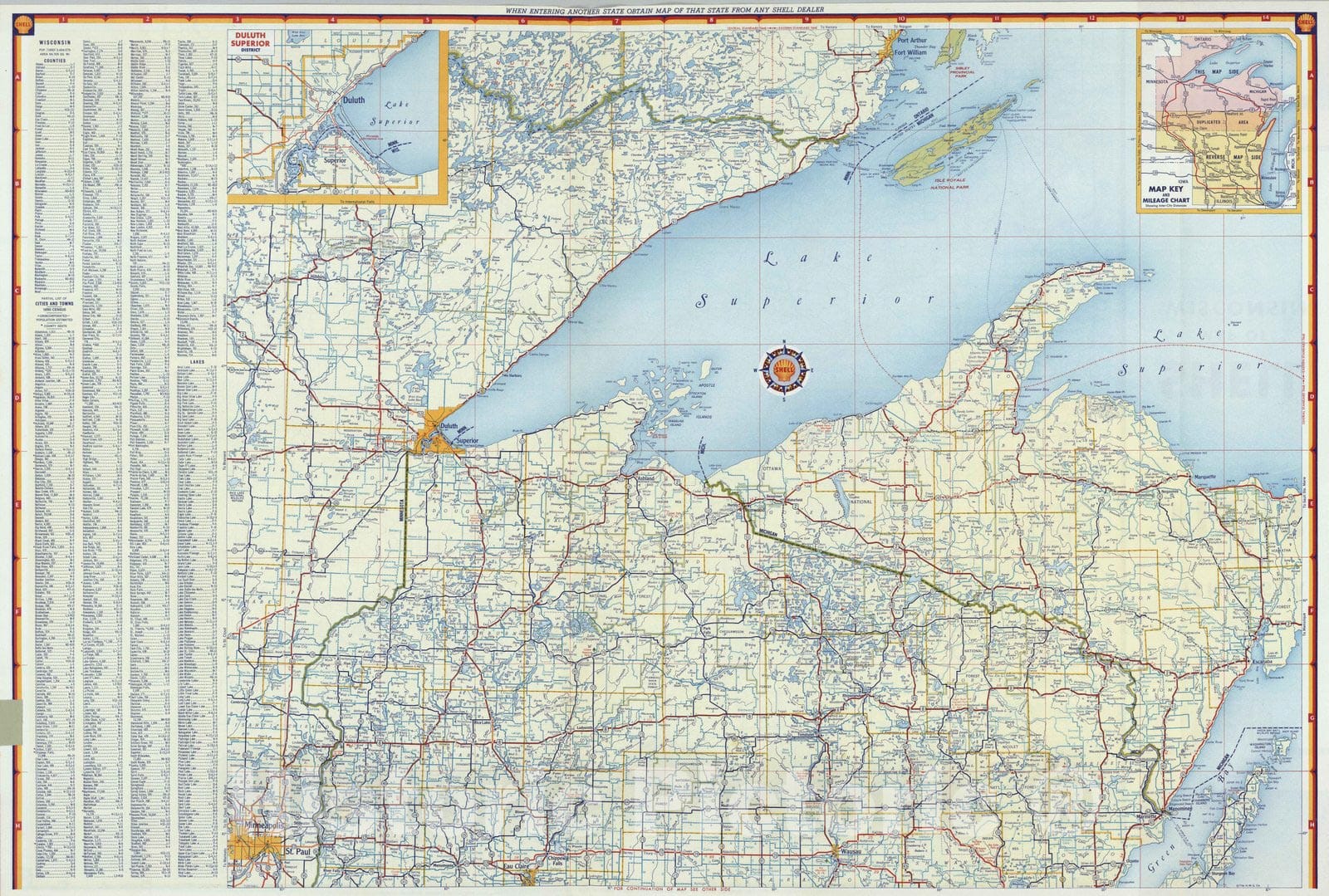 Shell Highway Maps Historic Map : National Atlas - 1956 Shell Highway Map of Wisconsin (s ...