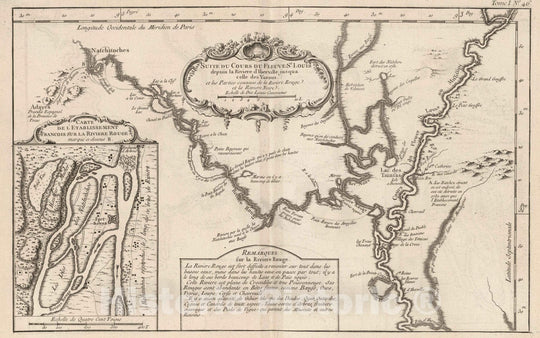 Historic Map : Natchitoches (La.), Louisiana, 1764 Chart Suite Du Cours Du Fleuve St. Louis depuis la Riviere d'Iberville, jusqua celle des Yasous , Vintage Wall Art