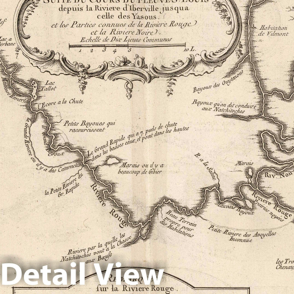 Historic Map : Natchitoches (La.), Louisiana, 1764 Chart Suite Du Cours Du Fleuve St. Louis depuis la Riviere d'Iberville, jusqua celle des Yasous , Vintage Wall Art