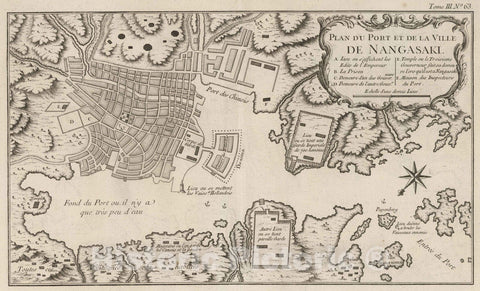 Historic Map : Japan, 1764 Plan de la ville et du port de Nangasaki , Vintage Wall Art