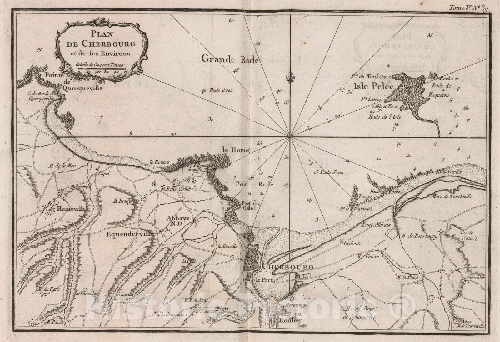 Historic Map : France , Cherbourg France, 1764 Plan de Cherbourg et de ses environs. , Vintage Wall Art