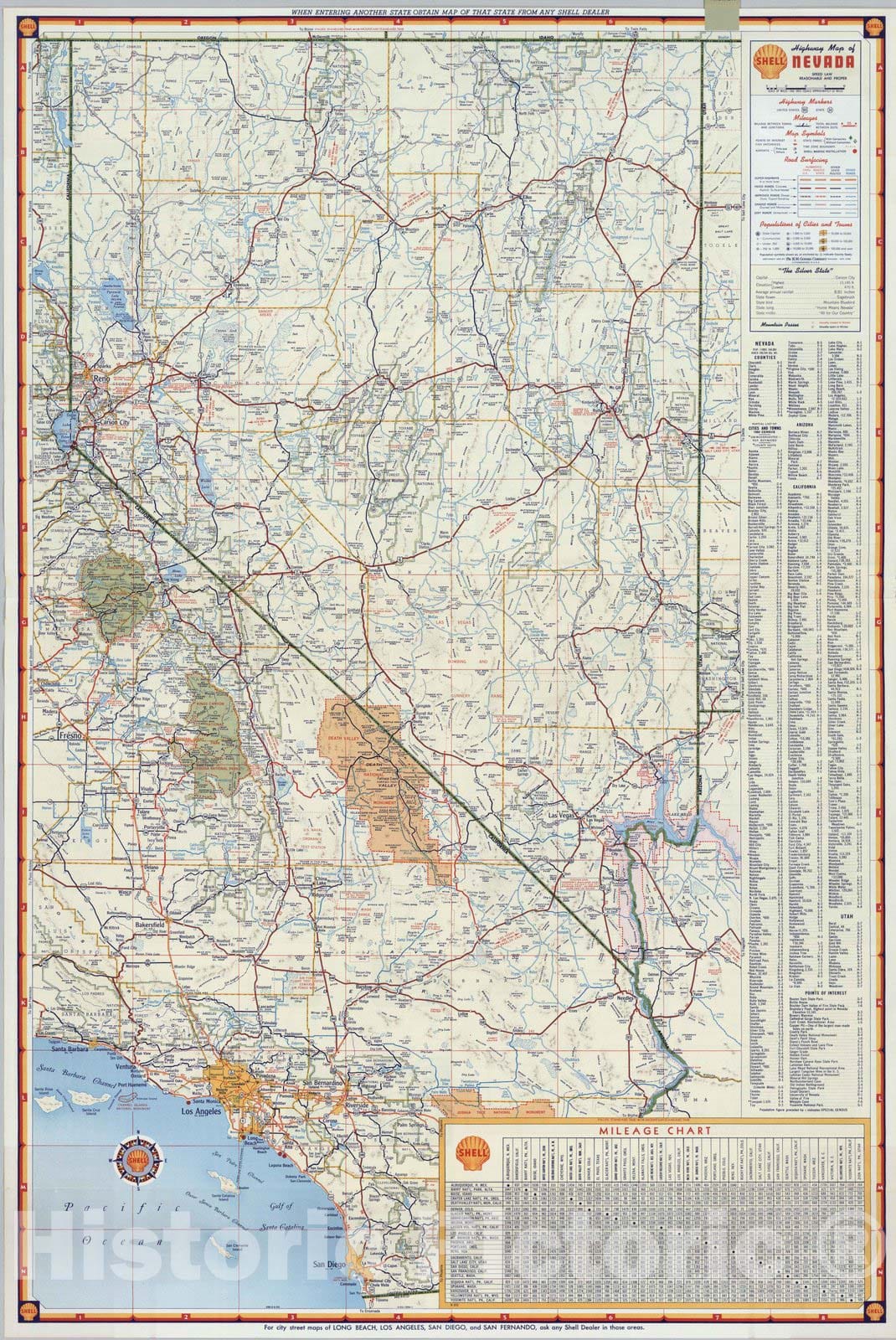 Shell Highway Maps Historic Map : National Atlas - 1956 Shell Highway Map of Nevada. - Vi ...