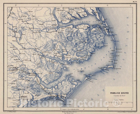 Historic Map : North Carolina, Pamlico Sound 1874 Planche VI. Pamlico Sound. (Carolina du Nord). , Vintage Wall Art