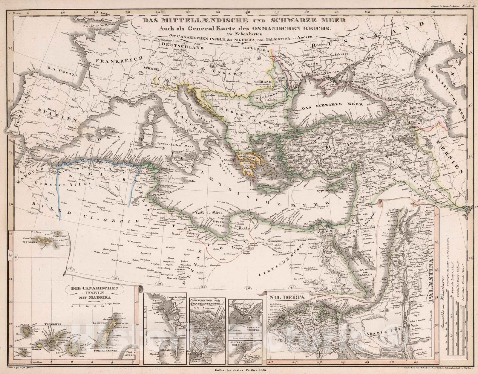 Historic Map : Black Sea Region 1833 Das mittellaendische und schwarze Meer, 1833 , Vintage Wall Art