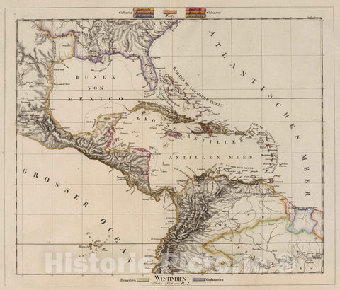 Historic Map : Central America, West Indies 1824 Westindien. Berlin 1824 von R.v.L. , Vintage Wall Art