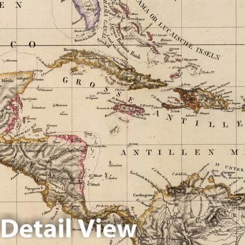 Historic Map : Central America, West Indies 1824 Westindien. Berlin 1824 von R.v.L. , Vintage Wall Art