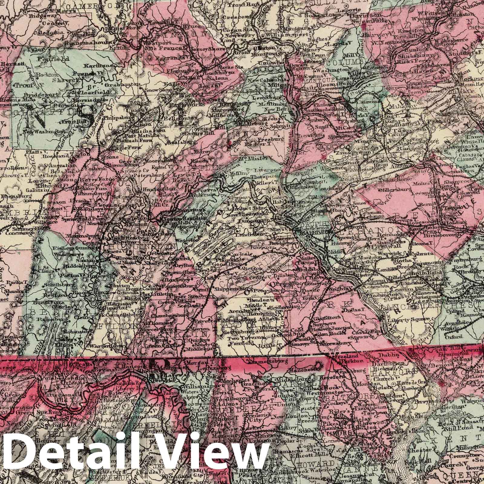 Historic Map : National Atlas - 1867 Schonberg's Map of Pennsylvania, New Jersey, Maryland and Delaware. - Vintage Wall Art
