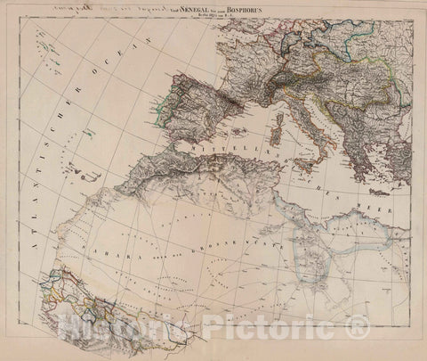 Historic Map : Mediterranean 1825 Vom Senegal bis zum Bosphorus. Berlin 1925. von R.v.L. , Vintage Wall Art