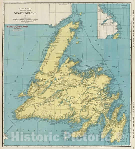 Historic Map : National Atlas - 1924 Newfoundland. - Vintage Wall Art