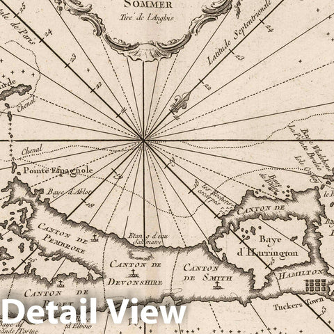 Historic Map : Bermuda, 1764 Carte des isles Bermudes ou de Sommer tire de I'anglois. , Vintage Wall Art
