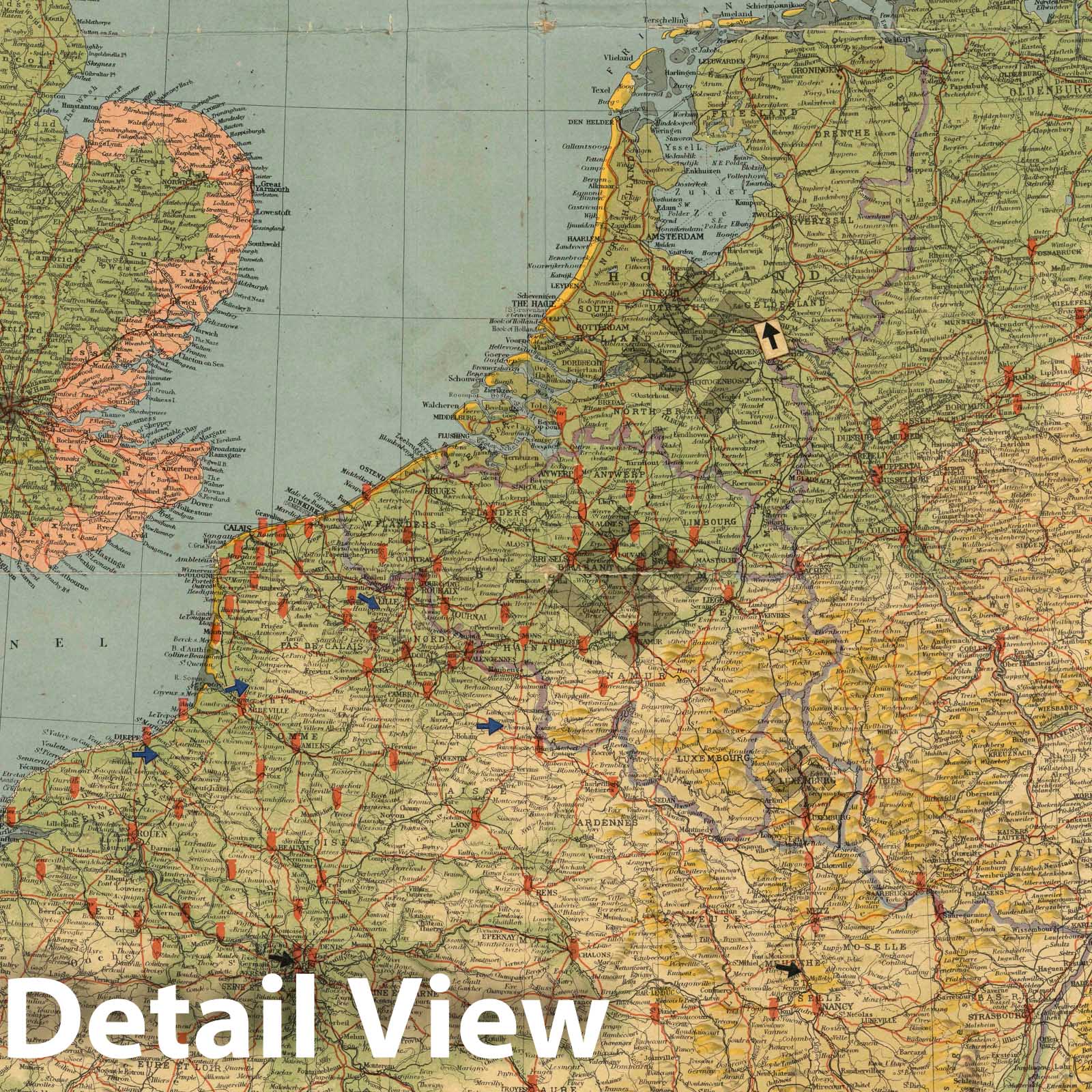 Historic Map : School Atlas - 1944 Daily Express War Map, Western Zone. - Vintage Wall Art