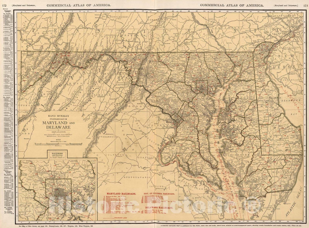 Historic Map : 1924 Maryland and Delaware. v2 - Vintage Wall Art