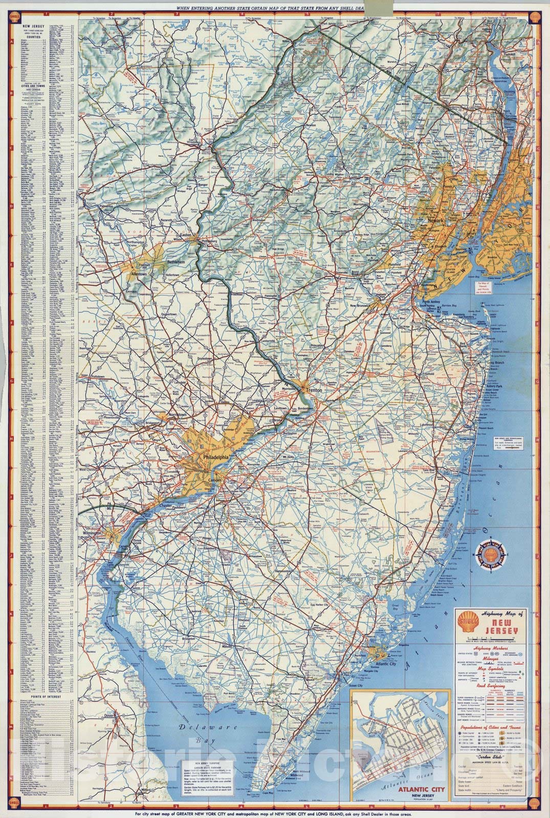 Shell Highway Maps 1956 New Jersey Road Map with Atlantic City | Shell Highway – Historic ...