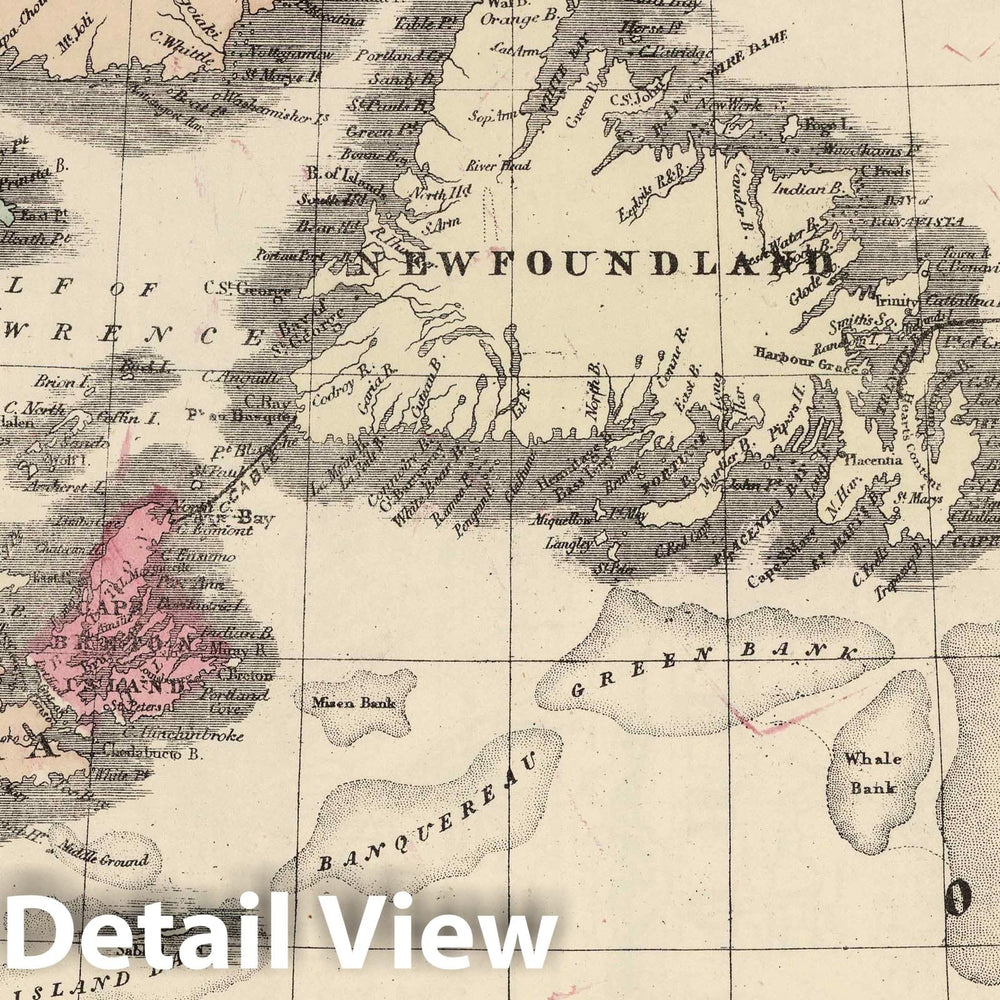 Historic Map : National Atlas - 1867 Newfoundland, Nova Scotia, New Brunswick, Cape Breton and Prince Edward Islands. - Vintage Wall Art