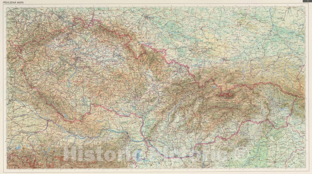 Historic Map : Czech Republic; Slovakia, 1966 PrehlednHistoric Mapa. (General Map). , Vintage Wall Art