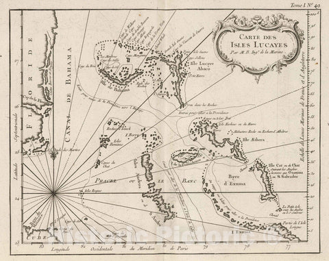 Historic Map : Bahamas, Florida, 1764 Carte des isles Lucayes. , Vintage Wall Art