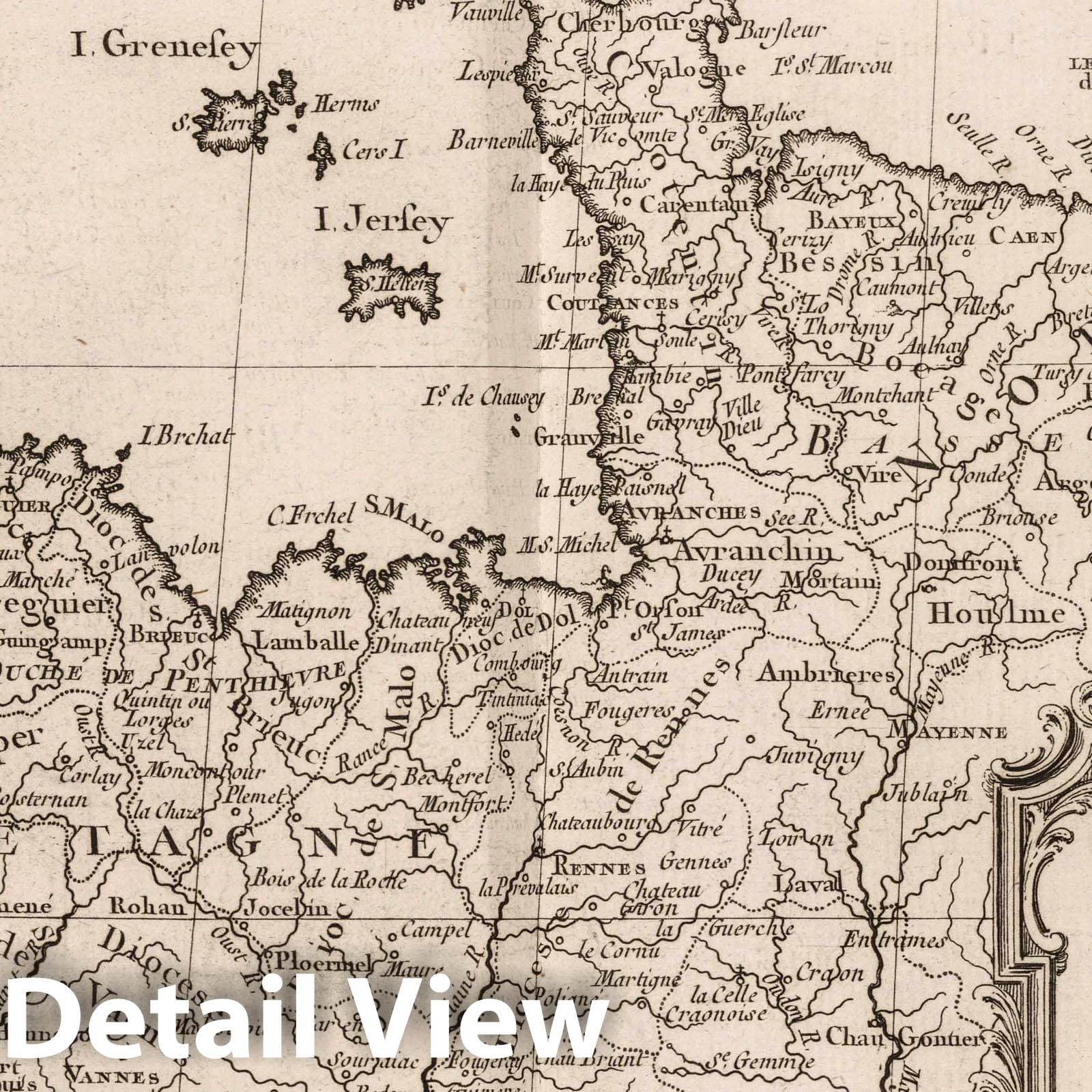 Historic Map : France, Bretagne , France 1764 Carte de la Normandie et de la Bretagne. , Vintage Wall Art