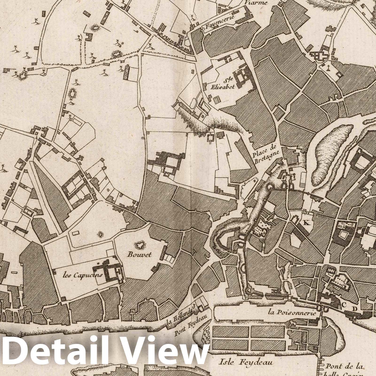 Historic Map : France , Nantes France, Bretagne 1764 Plan de la ville de Nantes. , Vintage Wall Art