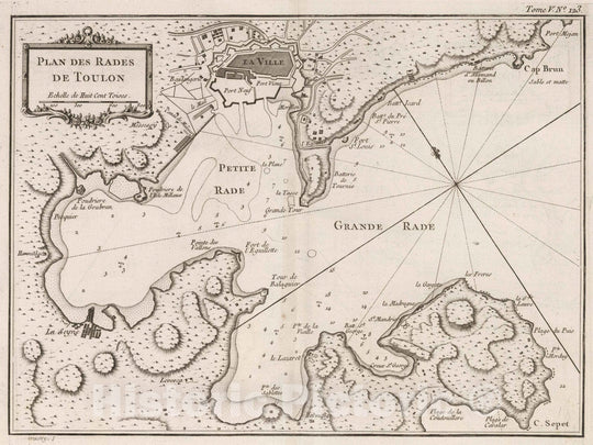 Historic Map : France , Toulon France, Provence 1764 Plan des rades de Toulon. Croisey [sculp.] , Vintage Wall Art