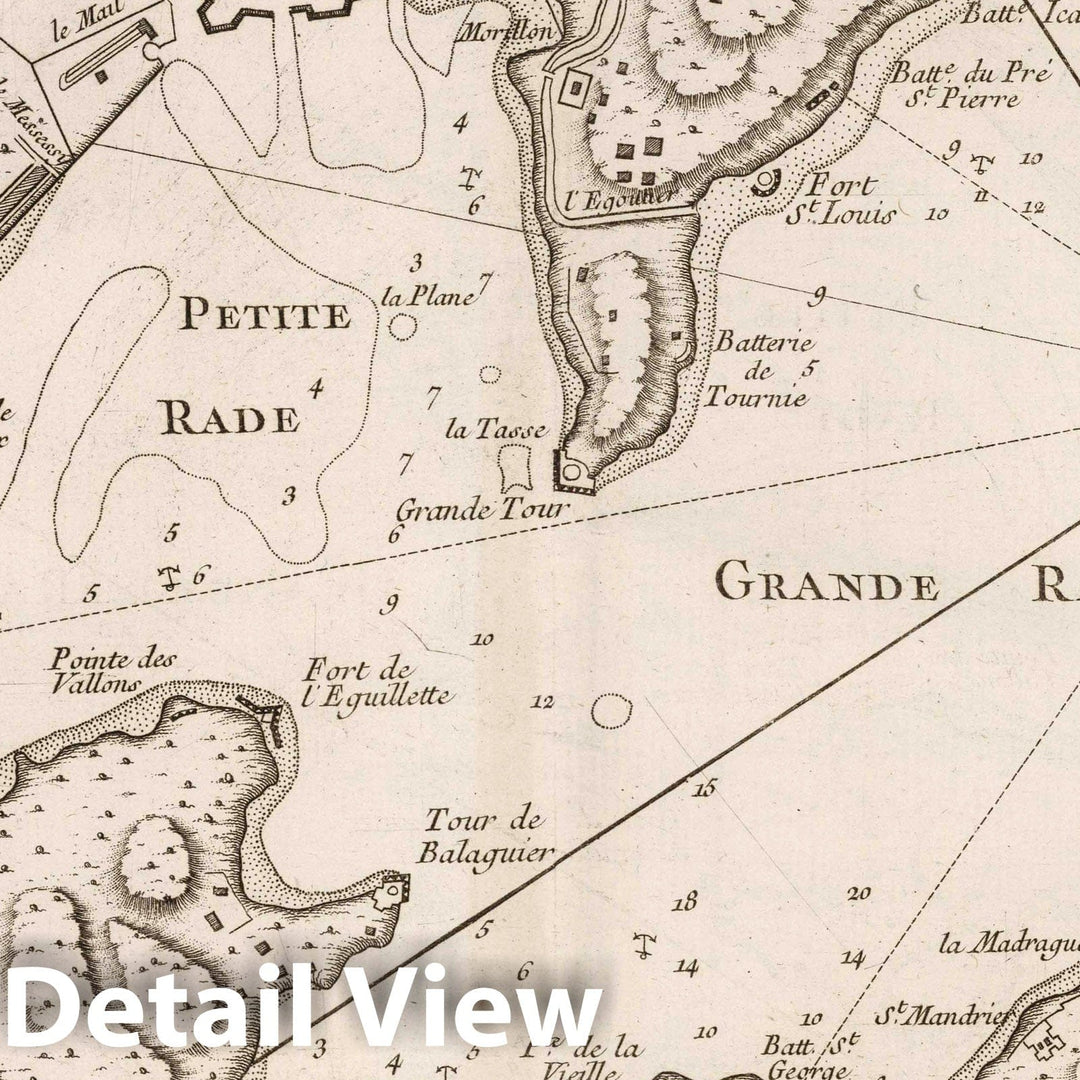 Historic Map : France , Toulon France, Provence 1764 Plan des rades de Toulon. Croisey [sculp.] , Vintage Wall Art