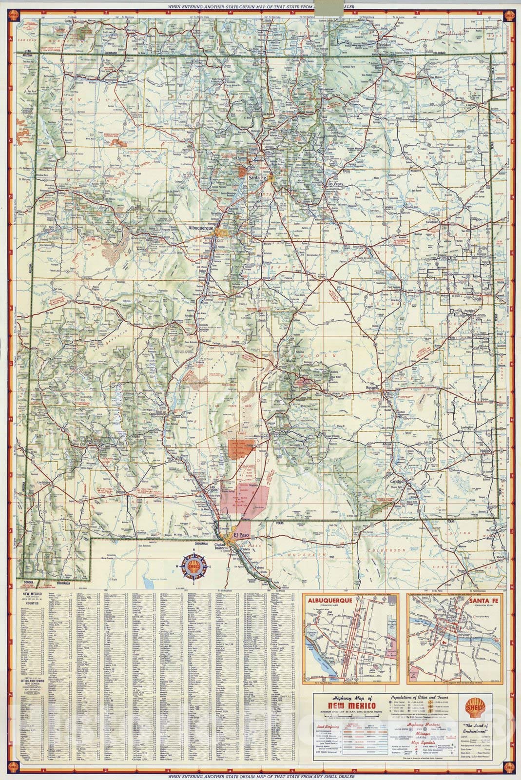 Historic Map : National Atlas - 1956 Shell Highway Map of New Mexico. - Vintage Wall Art