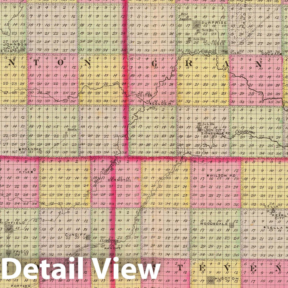 Historic Map : 1887 Stanton, Grant, Haskel, Morton, Stevens, Seward counties, Kansas. - Vintage Wall Art
