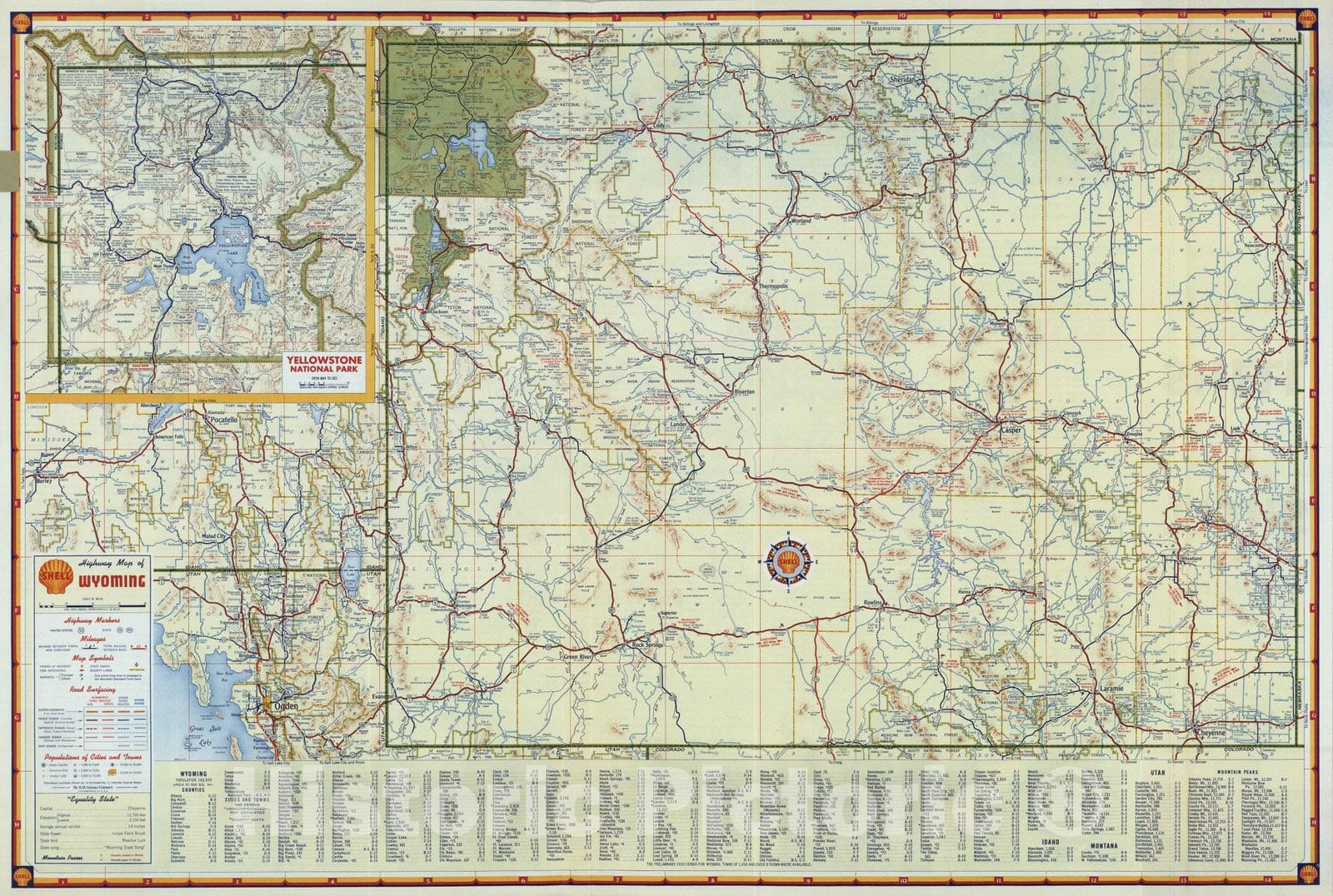 Historic Map : National Atlas - 1951 Shell Highway Map of Wyoming. - Vintage Wall Art