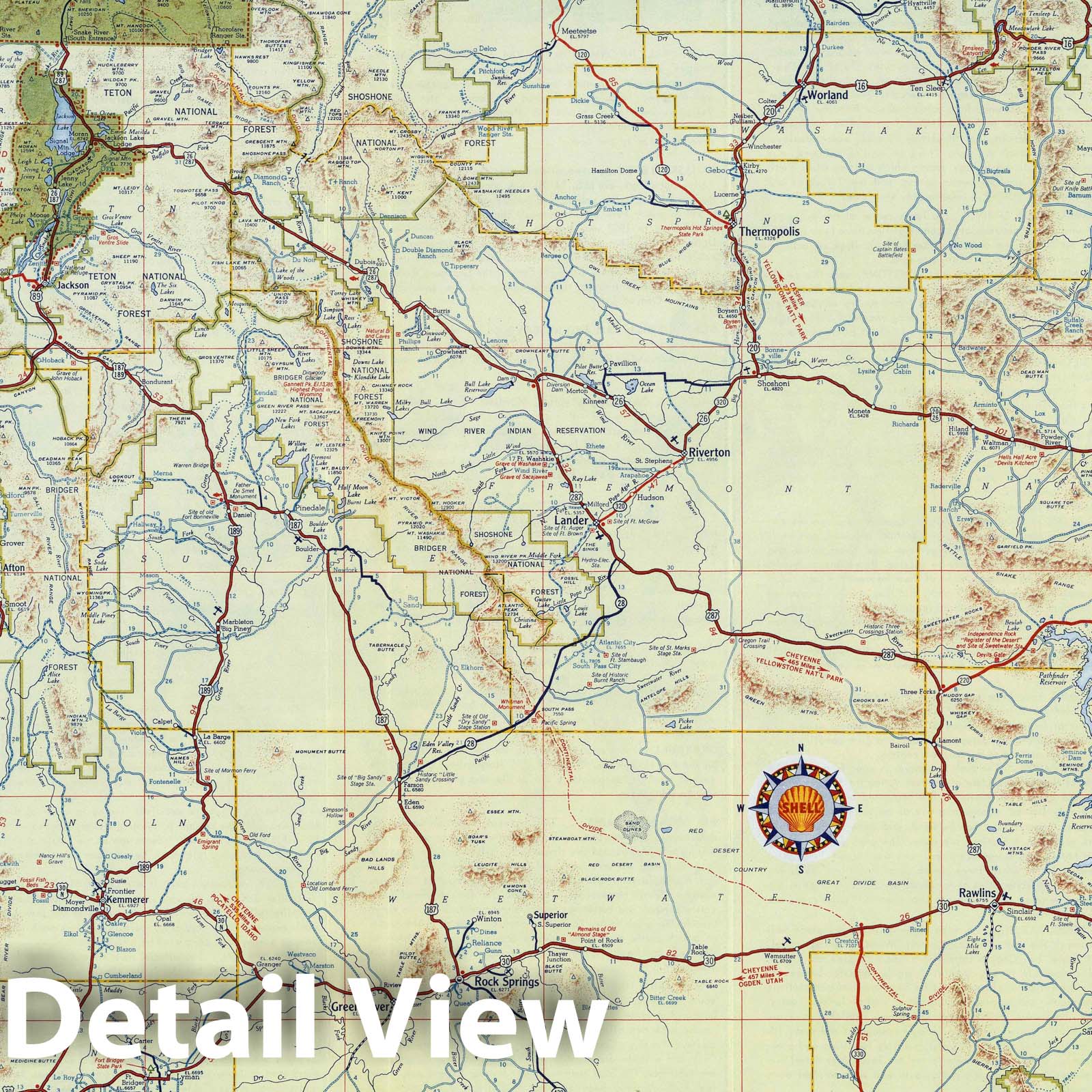 Historic Map : National Atlas - 1951 Shell Highway Map of Wyoming. - Vintage Wall Art