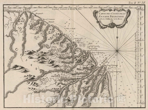 Historic Map : French Guiana, 1762 Carte des costes de la Guyane Franfoise : par le S. Berlin Ingr. de la Marine , Vintage Wall Art