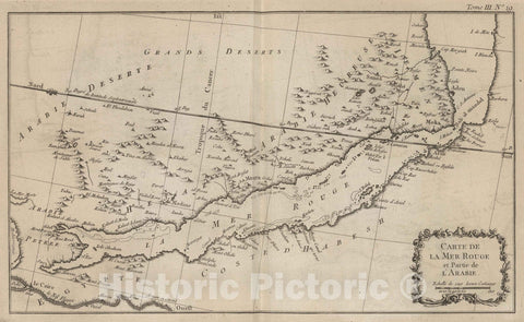 Historic Map : Arabian Peninsula 1764 Carte de la Mer Rouge et partie de l'Arabie , Vintage Wall Art